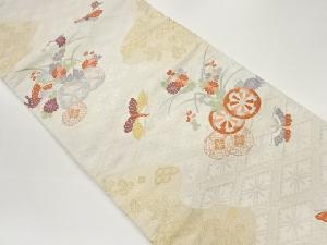 源氏車に草花・蝶模様織出し袋帯